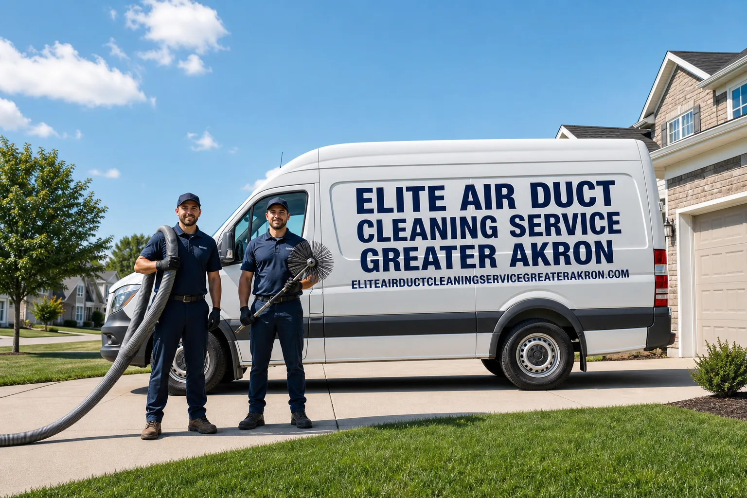 Elite Air Duct Cleaning Service Greater Akron service vehicle and crew in Akron, OH